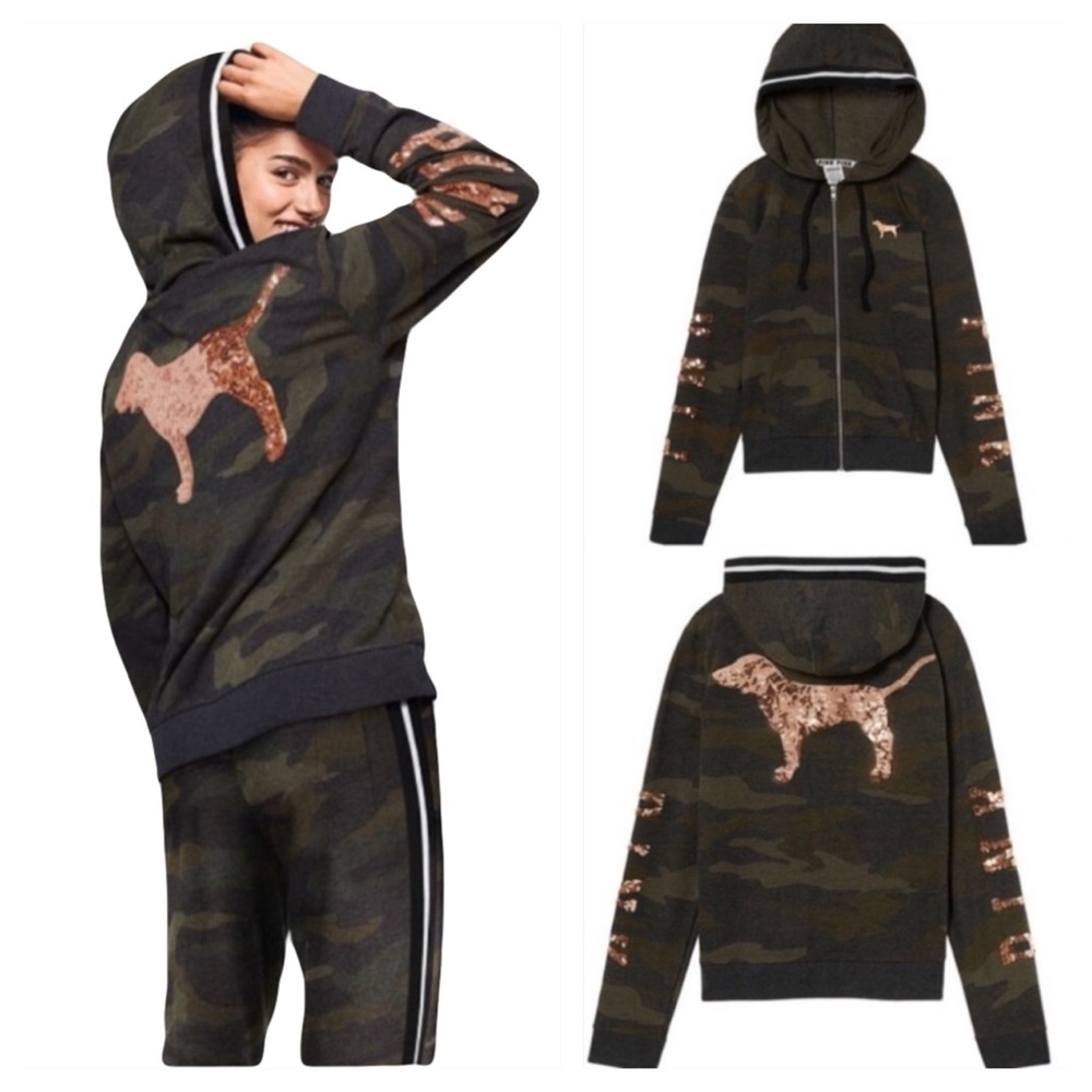 VS PINK Camo Bling Zip Hoodie Jackie